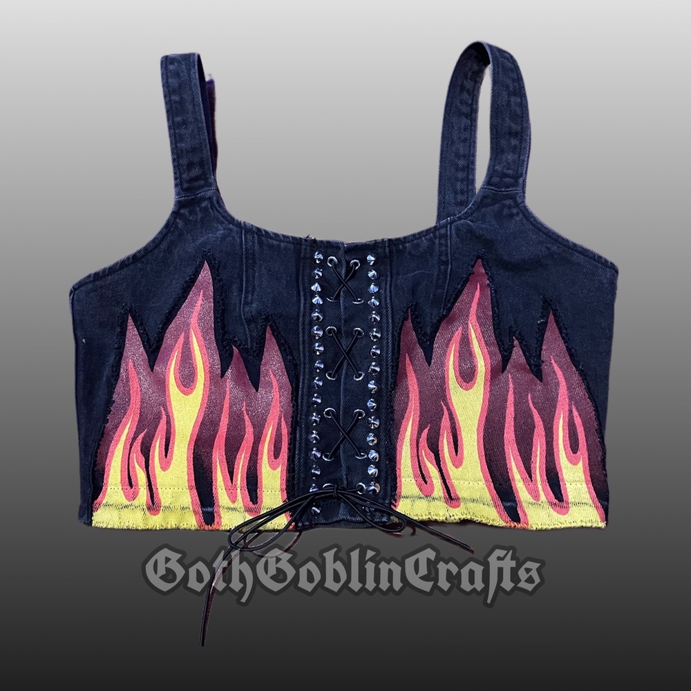 Rocker Flame Studded crop top